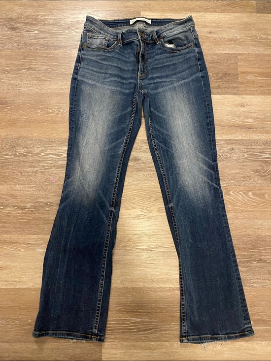 BKE Denim - BKE Women's Blue Flare Jeans with Whiskered Fading